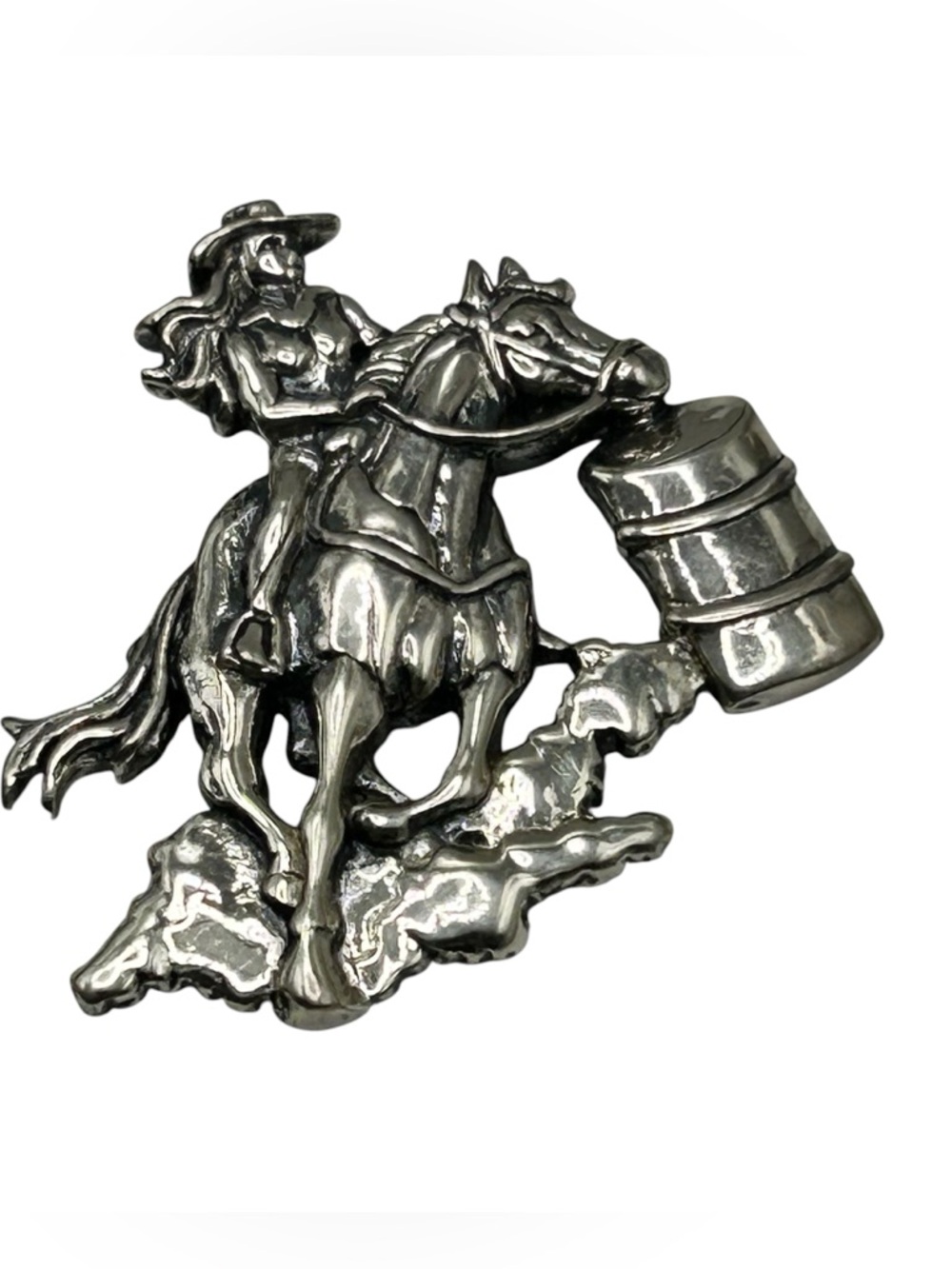 Vintage Sterling Barrel Racer Equestrian Brooch